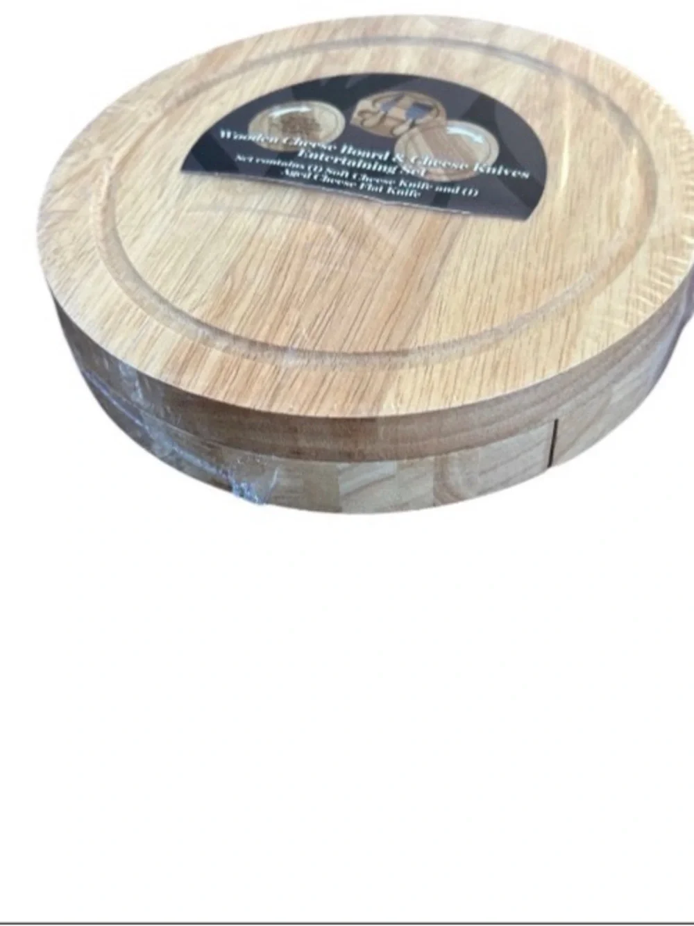 Wooden Cheese Board & Knives Entertaining Set 7” Rotate Top Cover To Open New